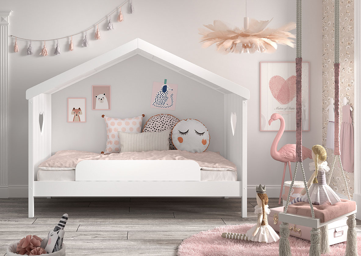 LUCEVI - Amori 90 Huisbed Zonder Rug + Lattenbodem - Wit - 90x200 cm