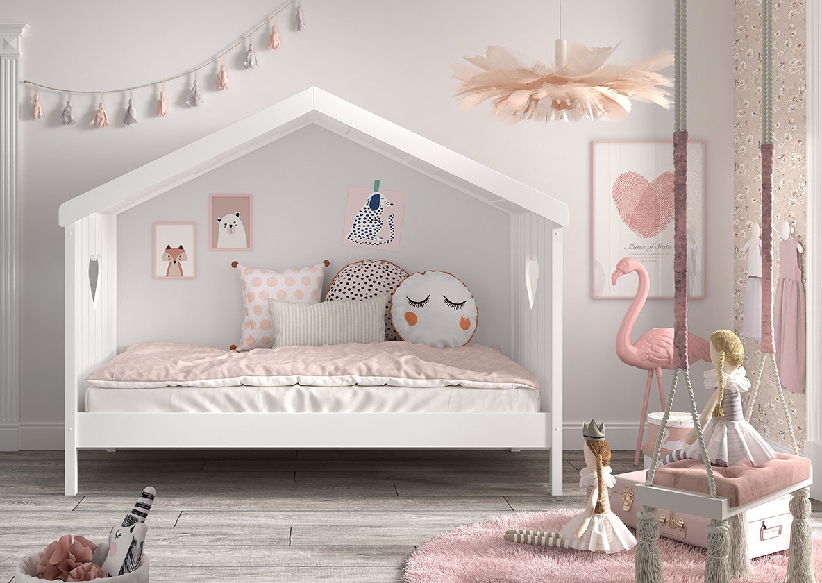 LUCEVI - Amori 90 Huisbed Zonder Rug + Lattenbodem - Wit - 90x200 cm