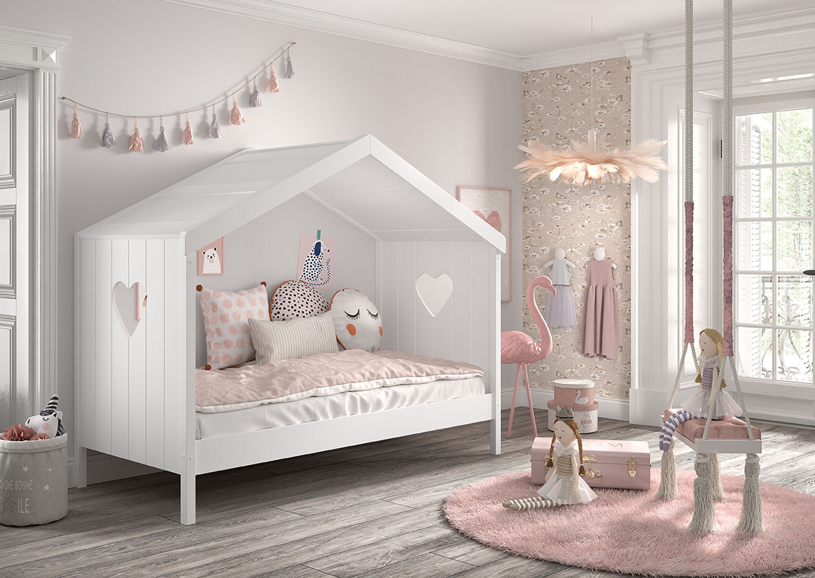 LUCEVI - Amori 90 Huisbed Zonder Rug + Lattenbodem - Wit - 90x200 cm