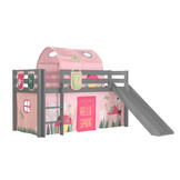 LUCEVI - Pino Halfhoogslaper + Ladder + Glijbaan + Spring Gordijntjes + 3 Zakjes + Spring Tunnel - Grijs - 90x200 cm