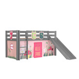 LUCEVI - Pino Halfhoogslaper + Ladder + Glijbaan + Spring Gordijntjes + 3 Zakjes - Grijs - 90x200 cm