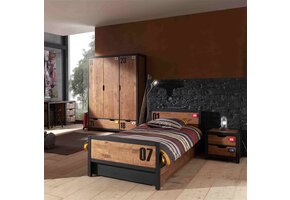 LUCEVI - Alex bed + Lattenbodem + Rolbed + Nachtkastje + 3 Deurs Kleerkast - Bruin - 90x200 cm