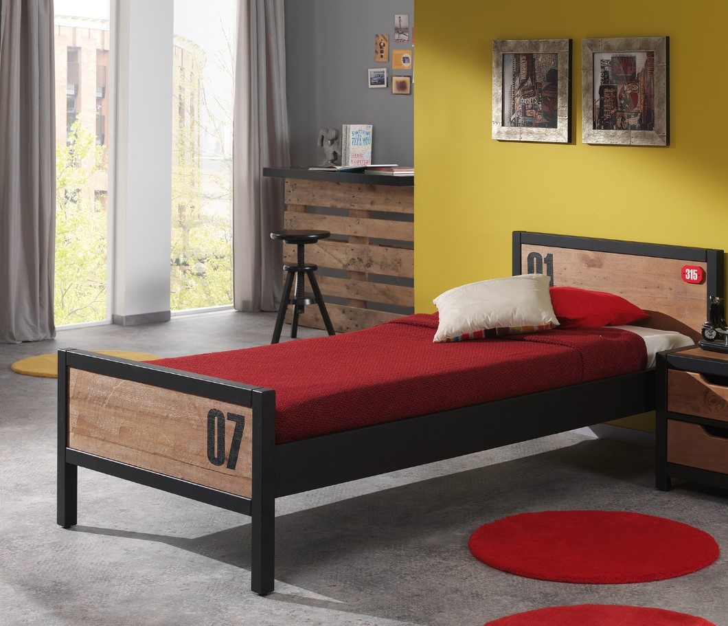 LUCEVI - Alex bed + Lattenbodem + Rolbed + Nachtkastje + 3 Deurs Kleerkast - Bruin - 90x200 cm