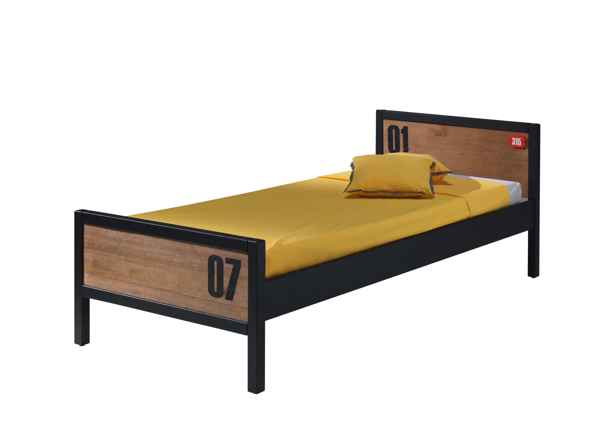 LUCEVI - Alex bed + Lattenbodem + Rolbed + Nachtkastje + 3 Deurs Kleerkast - Bruin - 90x200 cm