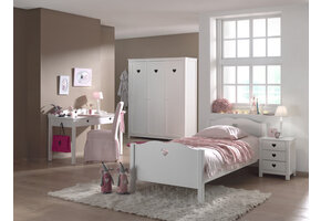 LUCEVI - Amori bed + Nachtkastje + 3 Deurs Kleerkast + Bureau - Wit - 90x200 cm