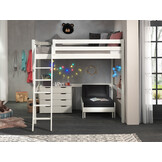 LUCEVI - Pino Mezzanine Bed + Ladder + Commode 4 Laden + Slaapfauteuil - Wit - 140x200 cm