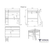 LUCEVI - Pino Mezzanine Bed + Ladder + Commode 4 Laden + Slaapfauteuil - Wit - 140x200 cm