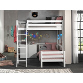 LUCEVI - Pino Mezzanine bed 140x200 cm + Ladder + Commode 2 Deuren + Bed 90x200 cm - Wit