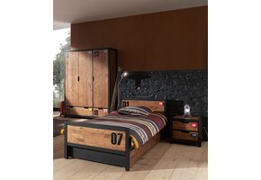 LUCEVI - Alex bed + Nachtkastje + Rolbed + 3 Deurs Kleerkast - Bruin - 90x200 cm