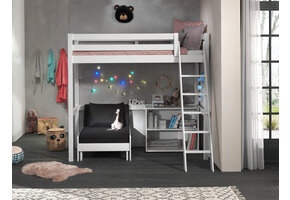 LUCEVI - Pino Mezzanine Bed + Ladder + Boekenkast + Slaapfauteuil - Wit - 90x200 cm