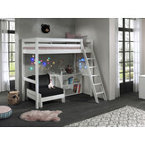 LUCEVI - Pino Mezzanine Bed + Ladder + Boekenkast + Slaapfauteuil - Wit - 90x200 cm