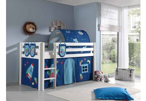 LUCEVI - Pino Halfhoogslaper + Ladder + Astro Gordijntjes + 3 Zakjes + Astro Tunnel - Wit - 90x200 cm