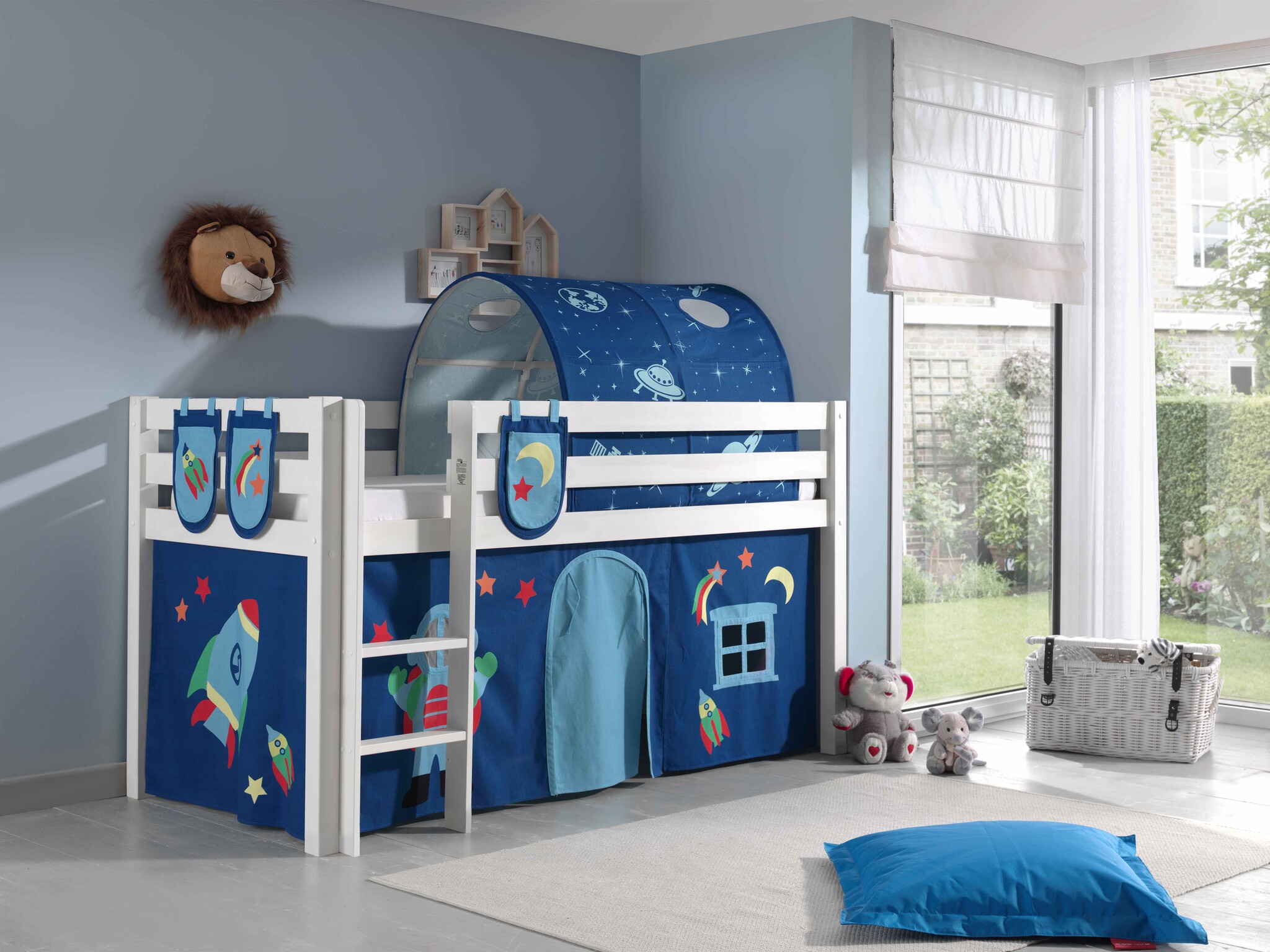 LUCEVI - Pino Halfhoogslaper + Ladder + Astro Gordijntjes + 3 Zakjes + Astro Tunnel - Wit - 90x200 cm