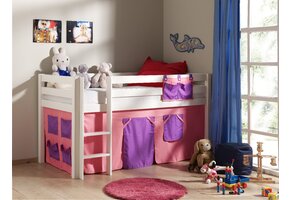 LUCEVI - Pino Halfhoogslaper + Ladder + Set van Bella Gordijntjes - Wit - 90x200 cm