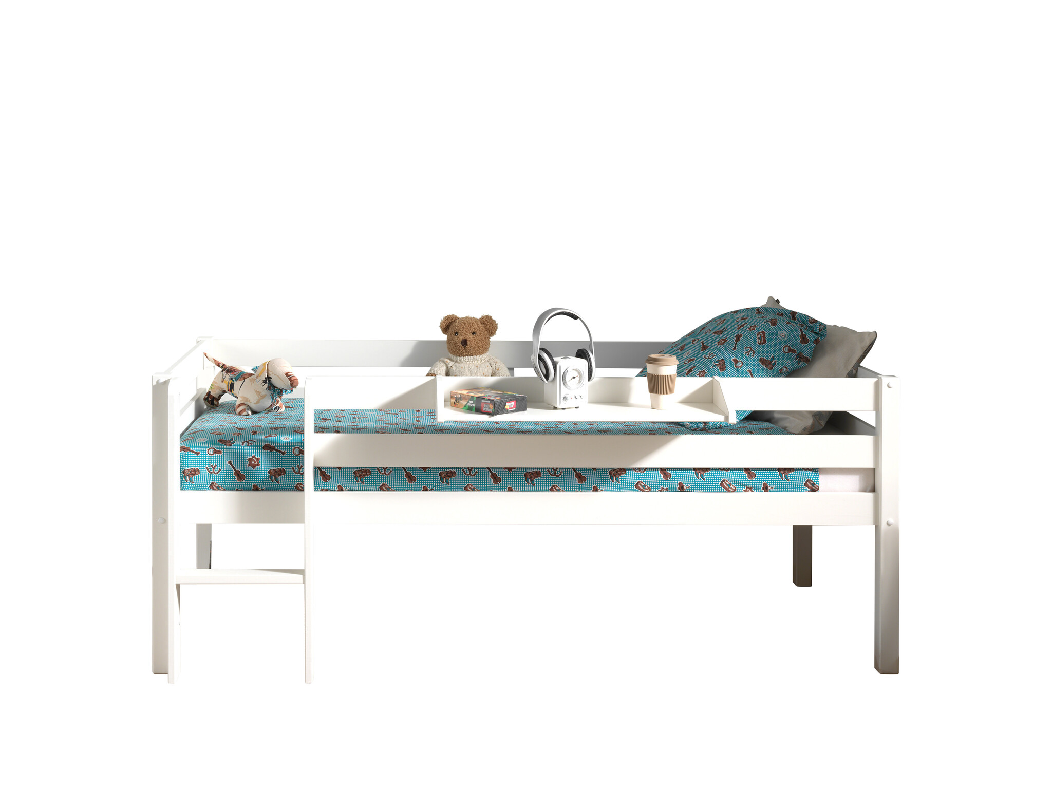LUCEVI - Pino Halfhoogslaper H85CM + Ladder + Hangplank - Wit - 90x200 cm