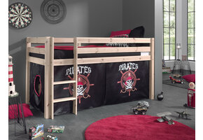 LUCEVI - Pino Halfhoogslaper + Ladder + Pirates Gordijntjes - Bruin - 90x200 cm