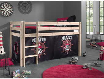 LUCEVI - Pino Halfhoogslaper + Ladder + Pirates Gordijntjes - Bruin - 90x200 cm