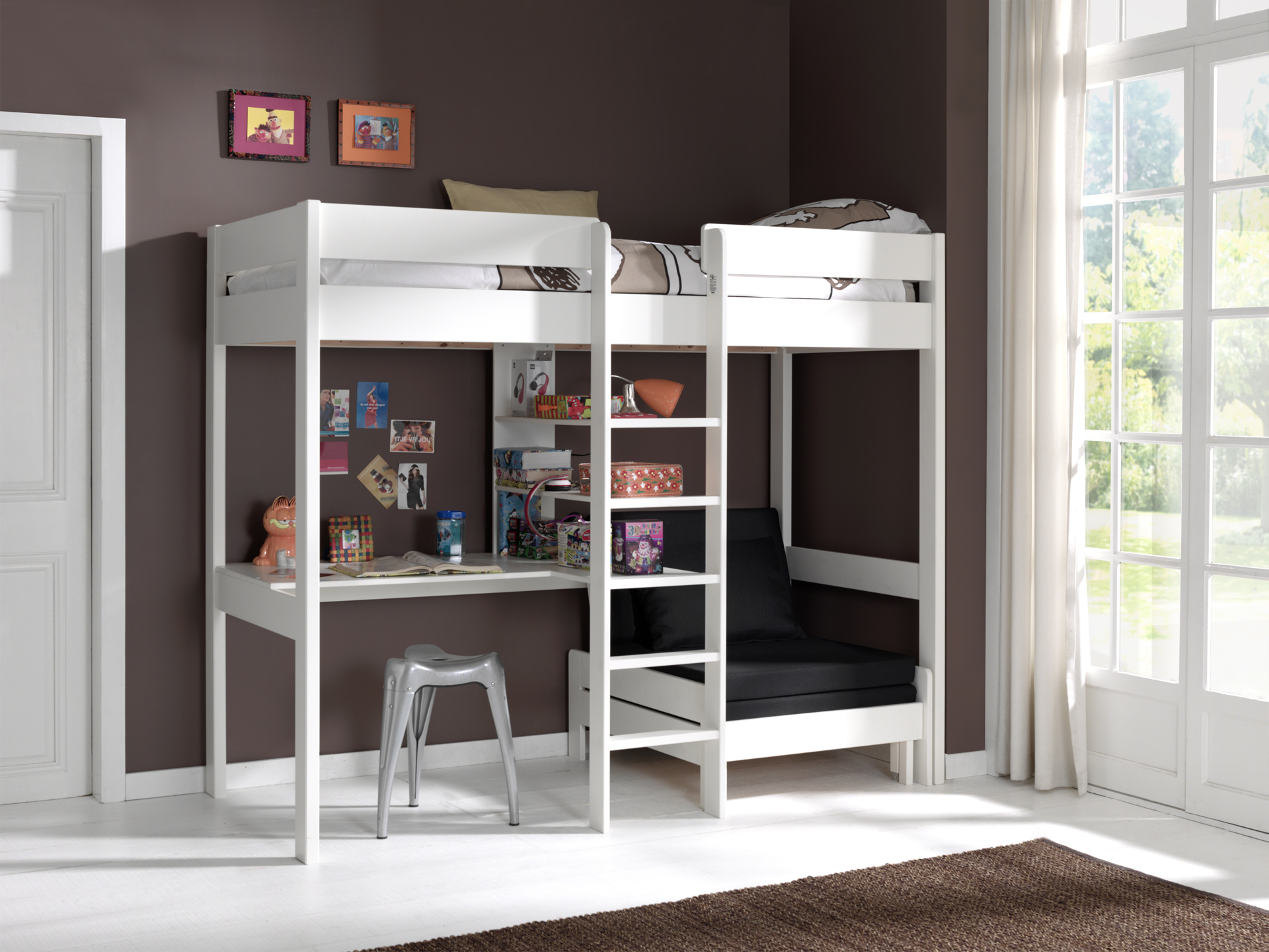 LUCEVI - Pino Mezzanine bed + Slaapfauteuil + Matras - Wit - 90x200 cm