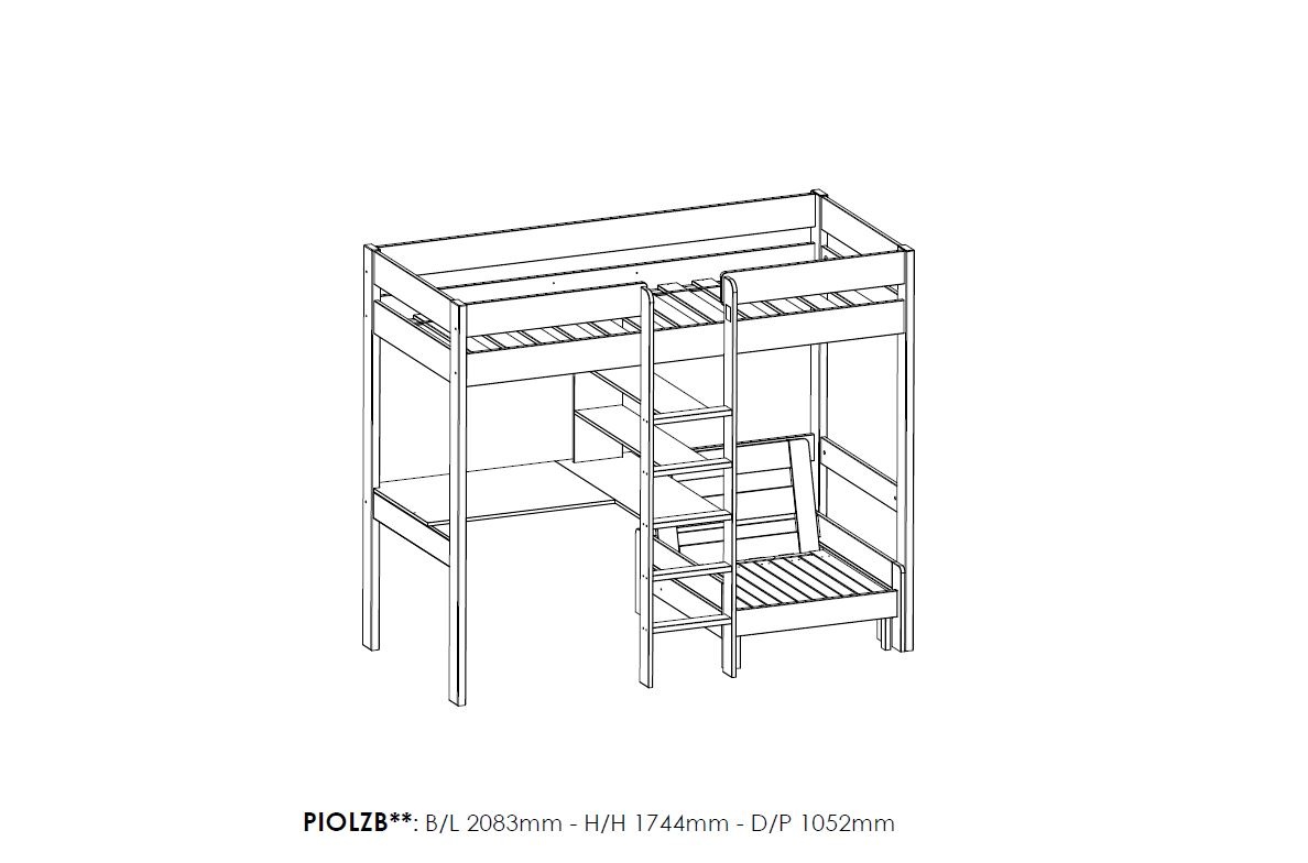 LUCEVI - Pino Mezzanine bed + Slaapfauteuil + Matras - Wit - 90x200 cm