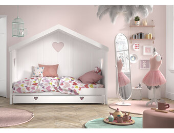 LUCEVI - Amori 91 Huisbed Met Rug + Lattenbodem + Rolbed - Wit - 90x200 cm