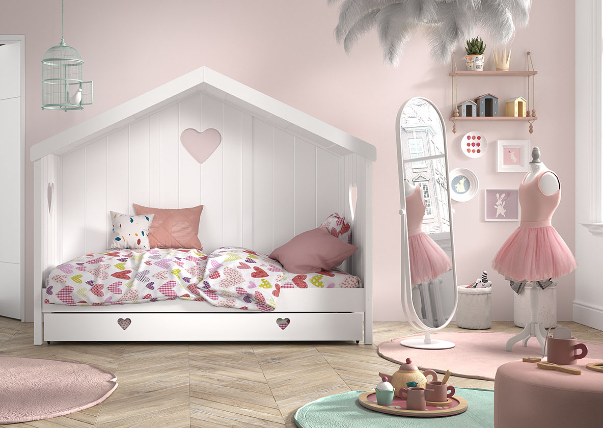 LUCEVI - Amori 91 Huisbed Met Rug + Lattenbodem + Rolbed - Wit - 90x200 cm