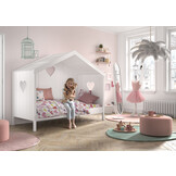 LUCEVI - Amori 91 Huisbed Met Rug + Lattenbodem + Rolbed - Wit - 90x200 cm
