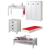 LUCEVI - Amori Kajuitbed + Rolbed + Nachtkastje + 3 Deurs Kleerkast + Bureau - Wit - 90x200 cm