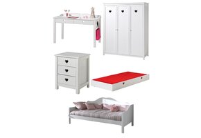 LUCEVI - Amori Kajuitbed + Rolbed + Nachtkastje + 3 Deurs Kleerkast + Bureau - Wit - 90x200 cm