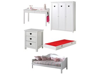 LUCEVI - Amori Kajuitbed + Rolbed + Nachtkastje + 3 Deurs Kleerkast + Bureau - Wit - 90x200 cm