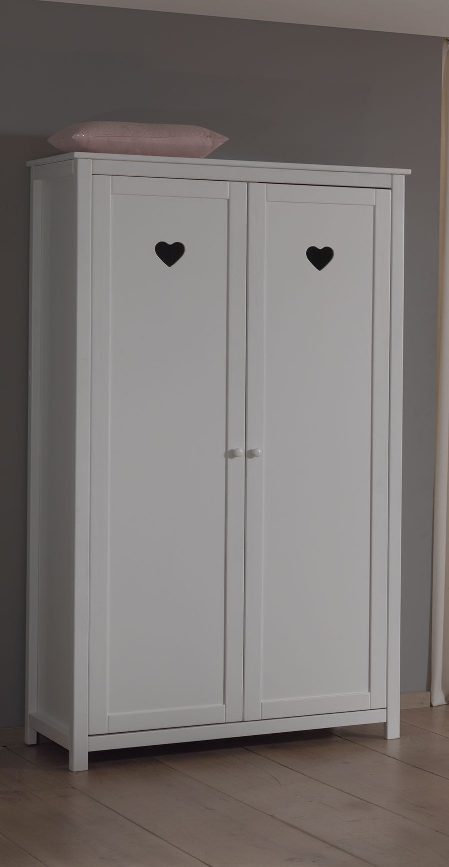 LUCEVI - Amori bed + Lattenbodem + Nachtkastje + 2 Deurs Kleerkast + Bureau + Boekenkast - Wit - 90x200 cm
