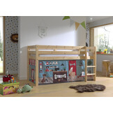 LUCEVI - Pino Halfhoogslaper H115CM + Ladder + Pet Shop Gordijntjes - Bruin - 90x200 cm
