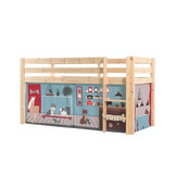 LUCEVI - Pino Halfhoogslaper H115CM + Ladder + Pet Shop Gordijntjes - Bruin - 90x200 cm