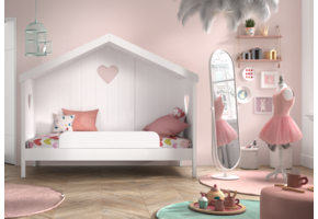 LUCEVI - Amori 91 Huisbed Met Rug + Lattenbodem + Uitvalbeveiliging - Wit - 90x200 cm