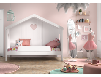 LUCEVI - Amori 91 Huisbed Met Rug + Lattenbodem + Uitvalbeveiliging - Wit - 90x200 cm
