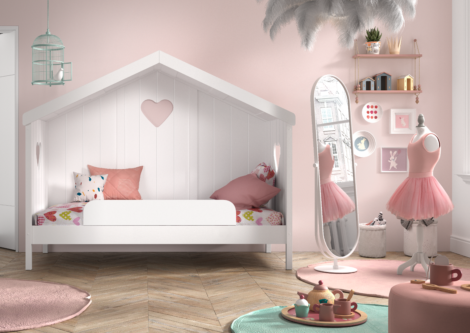 LUCEVI - Amori 91 Huisbed Met Rug + Lattenbodem + Uitvalbeveiliging - Wit - 90x200 cm