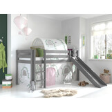 LUCEVI - Pino Halfhoogslaper + Ladder + Glijbaan + Birdy Gordijntjes + Birdy Tunnel - Grijs - 90x200 cm