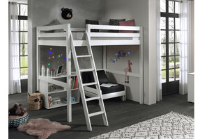 LUCEVI - Pino Mezzanine Bed + Ladder + Boekenkast + Slaapfauteuil - Wit - 140x200 cm