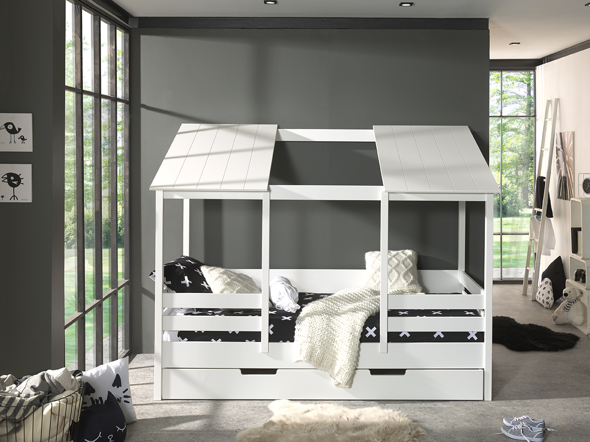 LUCEVI - Housebed 09 Huisbed + Rolbed - Wit - 90x200 cm
