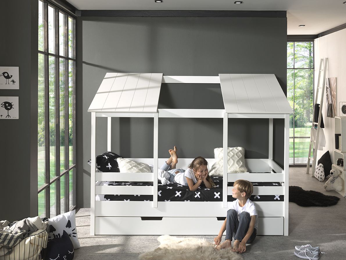 LUCEVI - Housebed 09 Huisbed + Rolbed - Wit - 90x200 cm