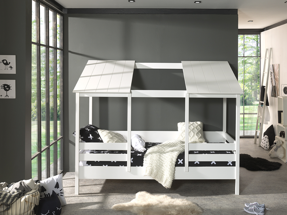 LUCEVI - Housebed 09 Huisbed + Rolbed - Wit - 90x200 cm