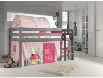 LUCEVI - Pino Halfhoogslaper H115CM + Ladder + Spring Gordijntjes + Spring Tunnel - Grijs - 90x200 cm