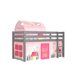 LUCEVI - Pino Halfhoogslaper H115CM + Ladder + Spring Gordijntjes + Spring Tunnel - Grijs - 90x200 cm