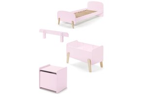 LUCEVI - Kiddy bed + Nachtkastje + Uitvalbeveiliging + Speelkoffer - Roze - 90x200 cm