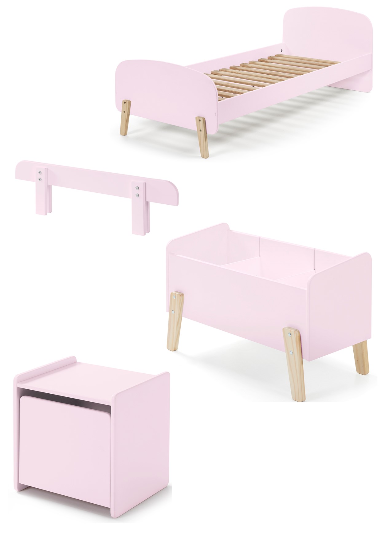LUCEVI - Kiddy bed + Nachtkastje + Uitvalbeveiliging + Speelkoffer - Roze - 90x200 cm