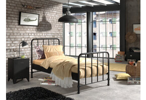 LUCEVI - Bronxx bed + Nachtkastje - Zwart - 90x200 cm