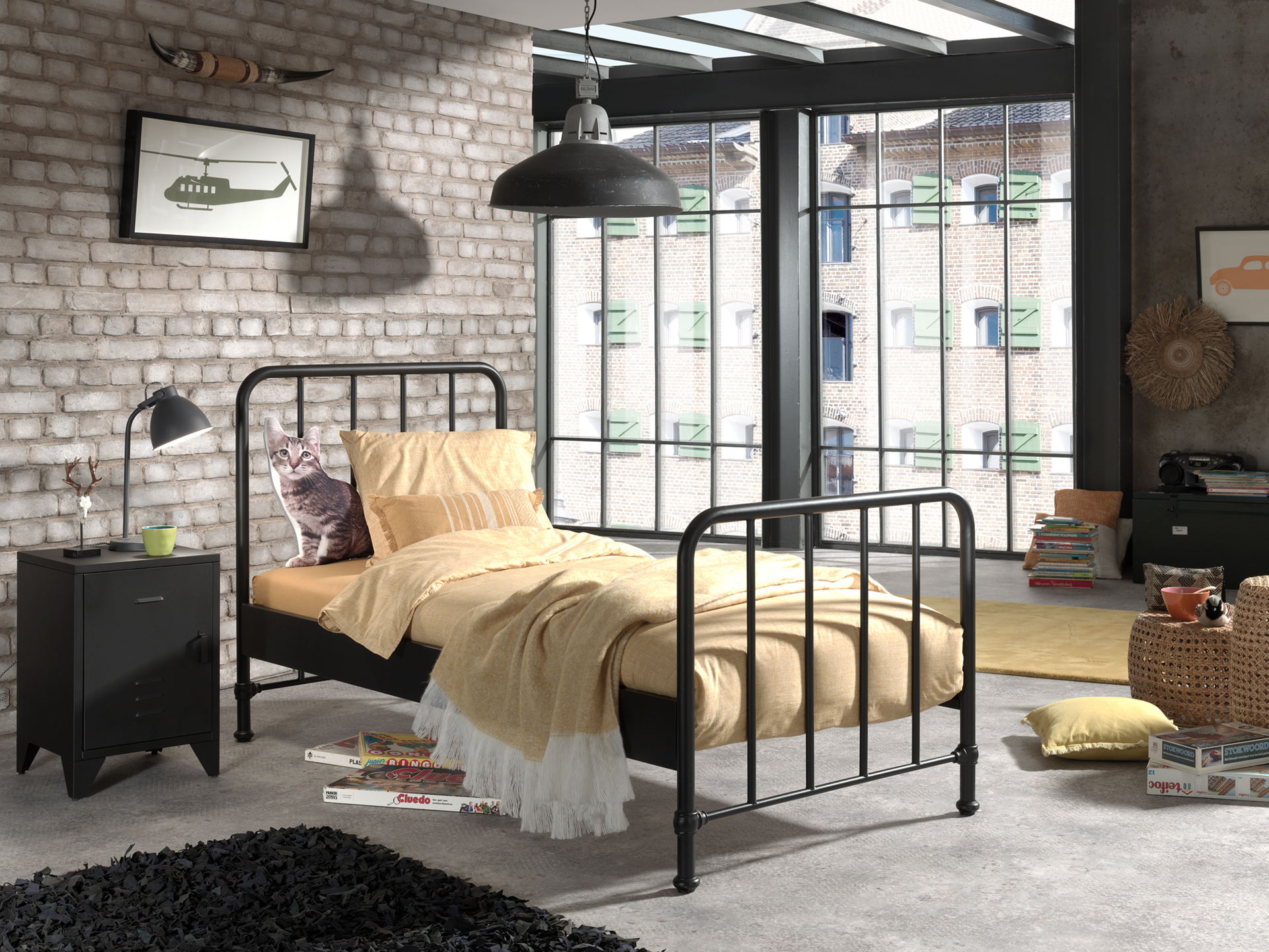 LUCEVI - Bronxx bed + Nachtkastje - Zwart - 90x200 cm