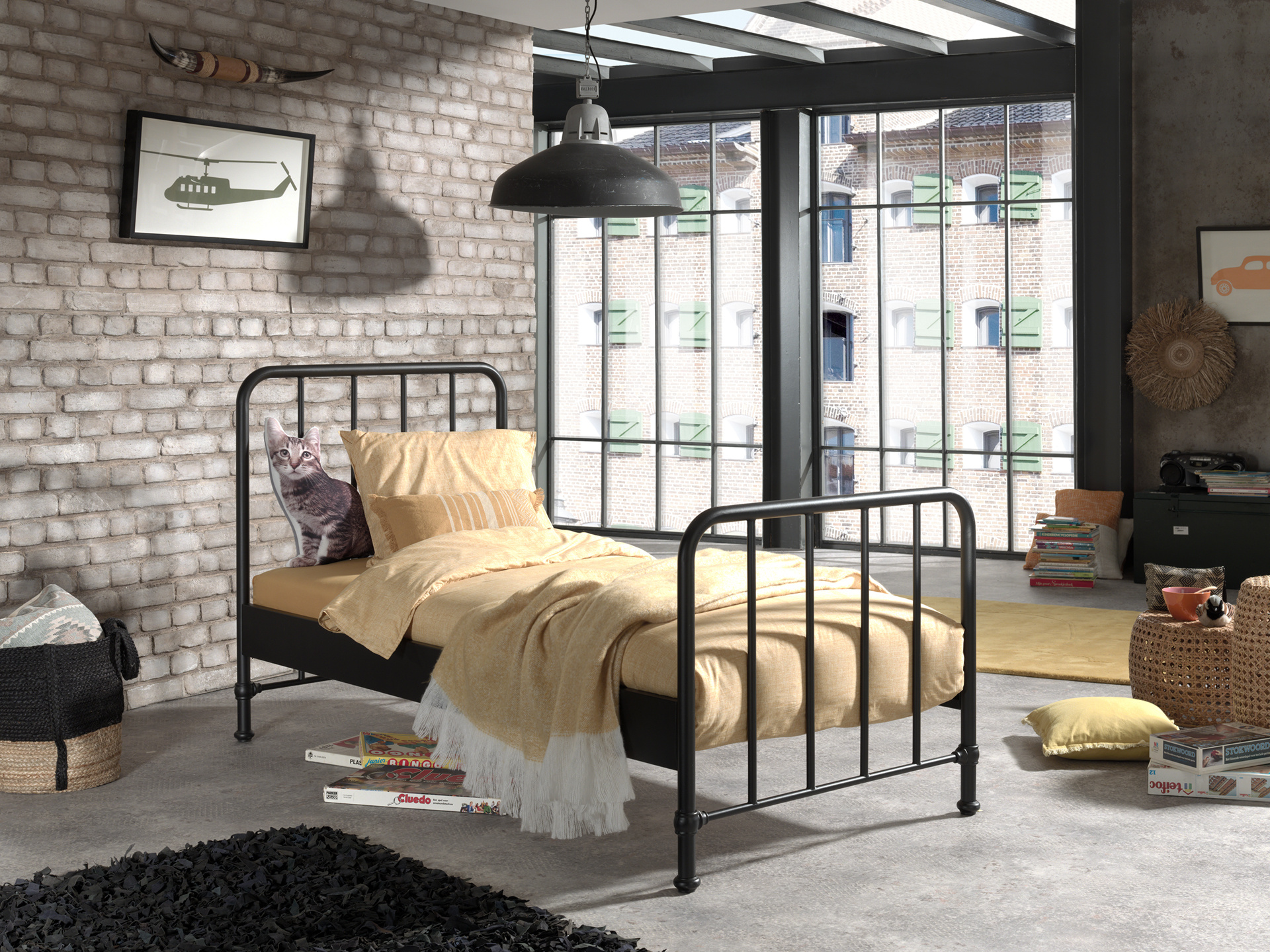 LUCEVI - Bronxx bed + Nachtkastje - Zwart - 90x200 cm