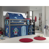 LUCEVI - Pino Halfhoogslaper H115CM + Ladder + Astro Gordijntjes + 3 Zakjes + Astro Tunnel - Grijs - 90x200 cm