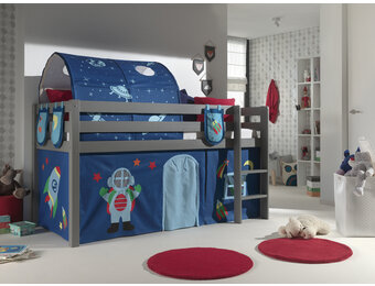 LUCEVI - Pino Halfhoogslaper H115CM + Ladder + Astro Gordijntjes + 3 Zakjes + Astro Tunnel - Grijs - 90x200 cm