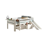 LUCEVI - Pino Halfhoogslaper H85CM + Glijbaan + Ladder + Set van 2 Laden + Hangplank - Wit - 90x200 cm